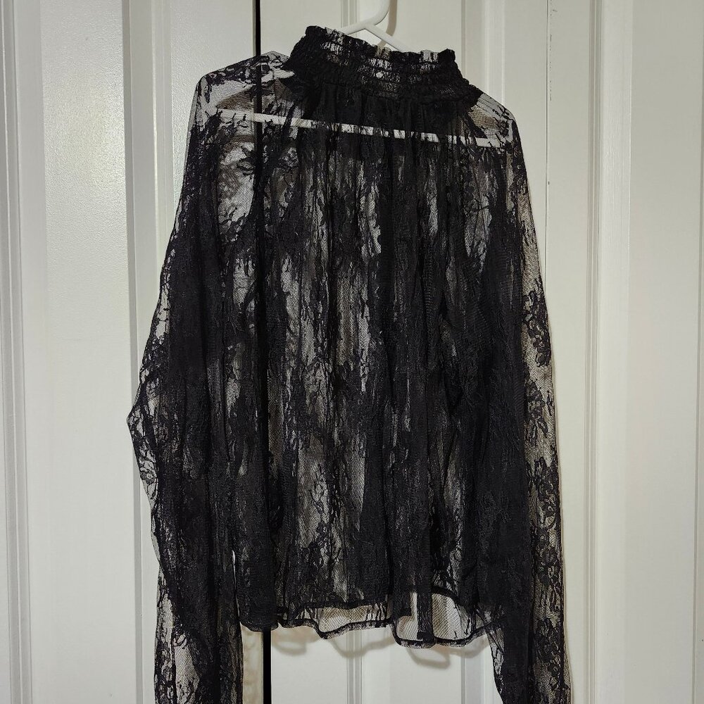 Lace Turtleneck Blouse with Buttons